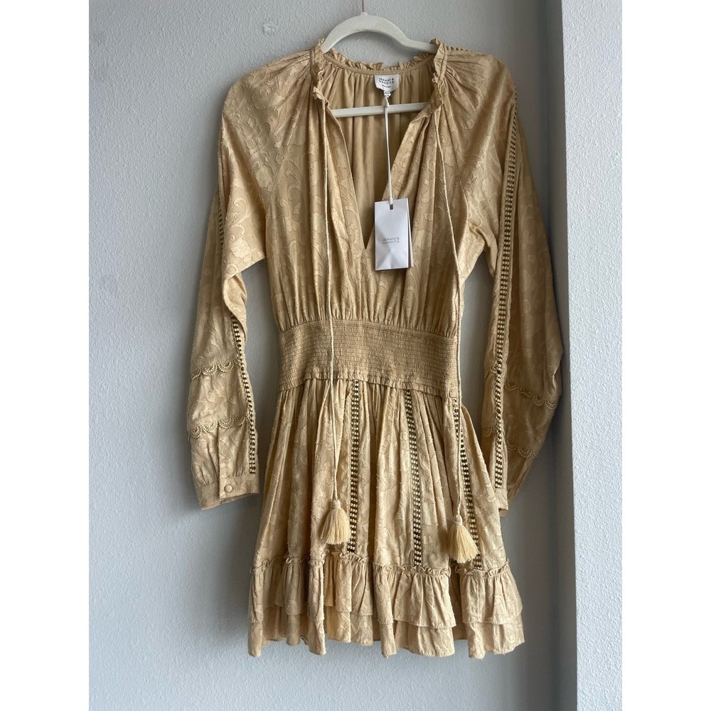 Hemant And Nandita Mavi Mini Dress Smocked Embroidered In Nude Size Xs